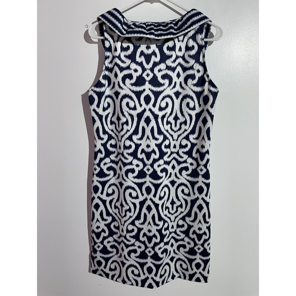 Gretchen Scott Dress M Navy Ruffneck Jersey Knit Feminine Brunch Party Travel - Picture 4 of 7